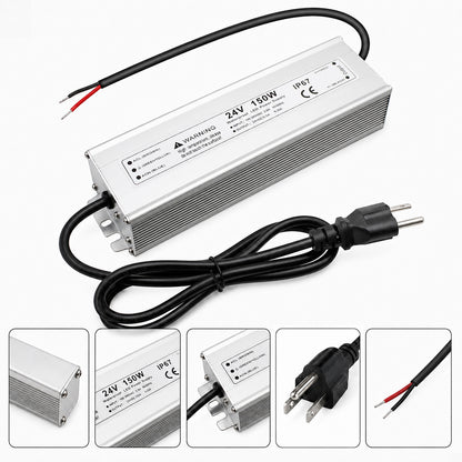 24V Outdoor Waterproof LED Power Supply 120W–300W, 90–265V Input, Single/Dual Wire Output, Aluminum Housing, Landscape & Outdoor Lighting, CE/RoHS/FCC Certified, Waterproof Transformer for Outdoor Lighting, US/UK/EU Plug