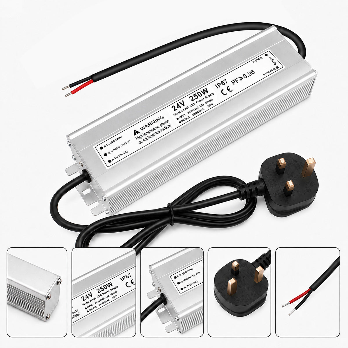 24V Outdoor Waterproof LED Power Supply 120W–300W, 90–265V Input, Single/Dual Wire Output, Aluminum Housing, Landscape & Outdoor Lighting, CE/RoHS/FCC Certified, Waterproof Transformer for Outdoor Lighting, US/UK/EU Plug