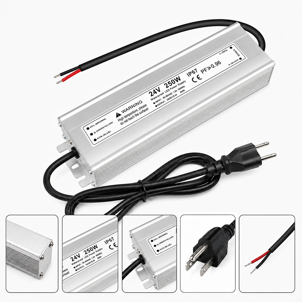 24V Outdoor Waterproof LED Power Supply 120W–300W, 90–265V Input, Single/Dual Wire Output, Aluminum Housing, Landscape & Outdoor Lighting, CE/RoHS/FCC Certified, Waterproof Transformer for Outdoor Lighting, US/UK/EU Plug