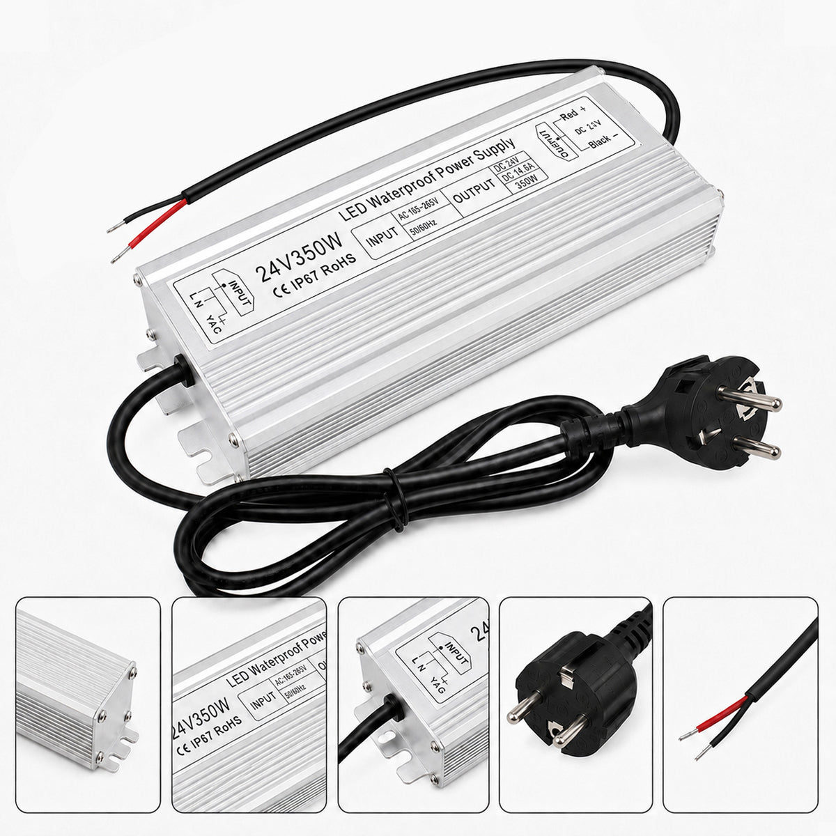 24V Outdoor Waterproof LED Power Supply 200W–500W, 175–265V Input, Single/Dual Wire Output, Aluminum Housing, Landscape & Outdoor Lighting, CE/RoHS/FCC Certified, Waterproof Transformer for Outdoor Lighting, UK/EU Plug