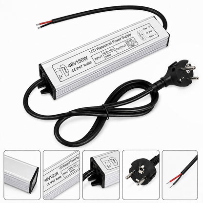 48V Outdoor Waterproof LED Power Supply 100W–400W, 175–265V Input, Single Wire Output, Aluminum Housing, Landscape & Outdoor Lighting, CE/RoHS/FCC Certified, Waterproof Transformer for Outdoor Lighting, UK/EU Plug