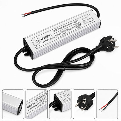 48V Outdoor Waterproof LED Power Supply 100W–400W, 175–265V Input, Single Wire Output, Aluminum Housing, Landscape & Outdoor Lighting, CE/RoHS/FCC Certified, Waterproof Transformer for Outdoor Lighting, UK/EU Plug