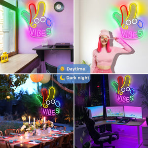 LightingWill Good Vibes “Okay” Neon Sign – Dimmable USB LED Light for Wall Decor, Game Room, Bar, Party – Durable, Safe & Energy-Saving
