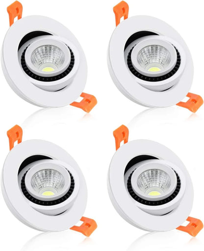 5W Adjustable Gimbal COB LED Downlight - 2700K–6000K - White Housing - TRIAC Dimmable - 100–130V / 200–240V AC - 4-Pack - Accent & Display Lighting