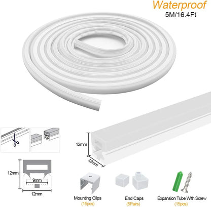 I-TE Series 12×12mm Top Emitting LED Neon Tube Housing | S1212 Silicone Neon Tube | IP67 Waterproof | 8mm PCB Width | 16.4FT/5M | Interior Wall Cove Lighting | Local Stock US/UK/DE