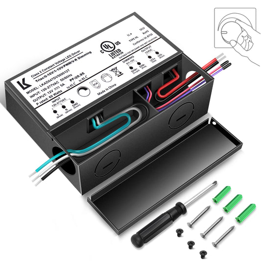 12V DC 60W 5-in-1 Dimmable LED Power Supply, UL Listed, AC 120-277V Input, LED Power Supply for LED Strip Lights / Home Lighting / DIY Lighting Projects