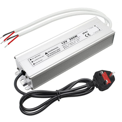 12V Outdoor Waterproof LED Power Supply 200W-500W, 175–265V Input, Single/Dual Wire Output, Aluminum Housing, Landscape & Outdoor Lighting, CE/RoHS/FCC Certified, Waterproof Transformer for Outdoor Lighting, UK/EU Plug