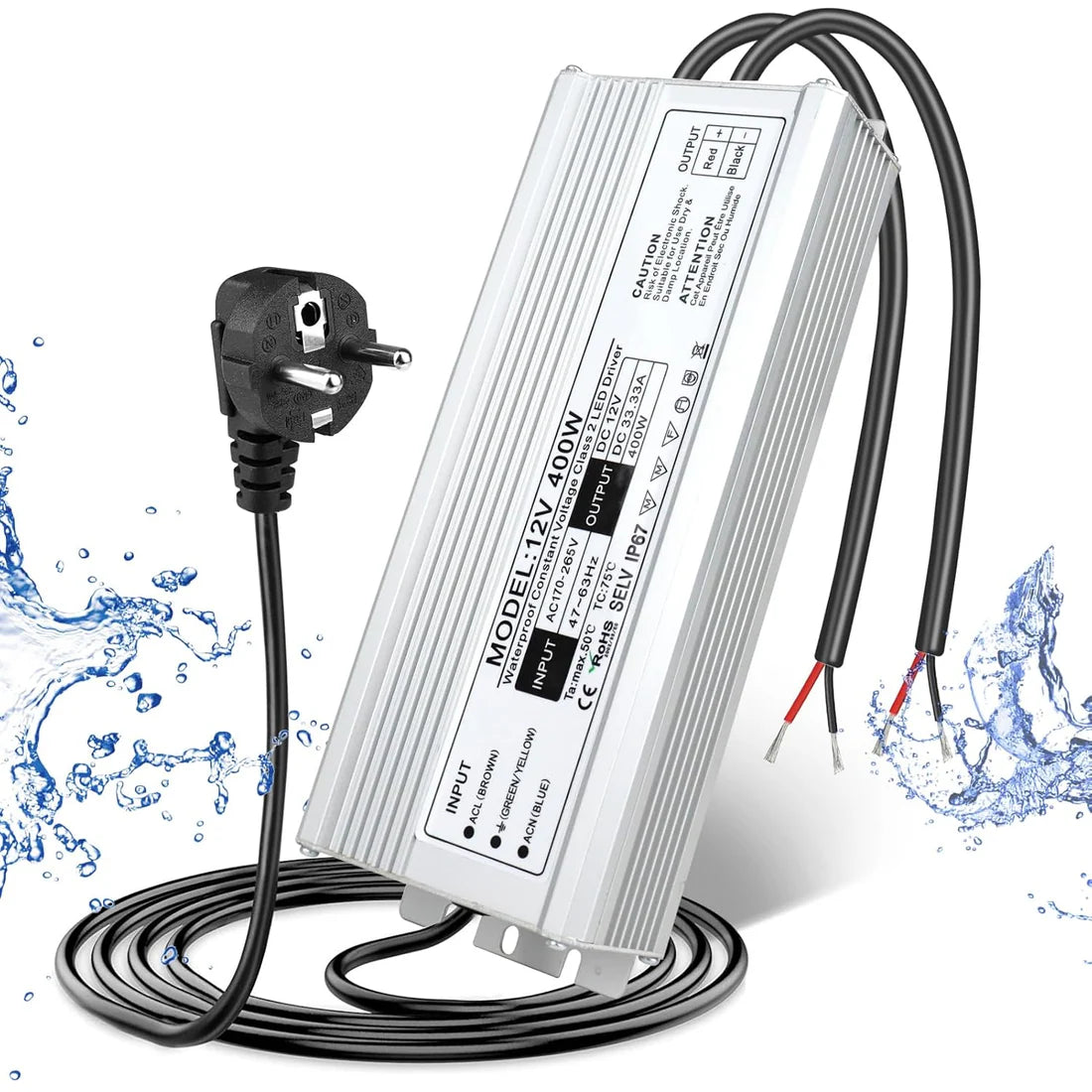 12V Outdoor Waterproof LED Power Supply 200W-500W, 175–265V Input, Single/Dual Wire Output, Aluminum Housing, Landscape & Outdoor Lighting, CE/RoHS/FCC Certified, Waterproof Transformer for Outdoor Lighting, UK/EU Plug