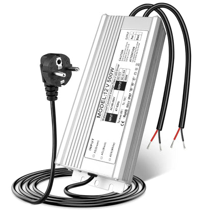 12V Outdoor Waterproof LED Power Supply 200W-500W, 175–265V Input, Single/Dual Wire Output, Aluminum Housing, Landscape & Outdoor Lighting, CE/RoHS/FCC Certified, Waterproof Transformer for Outdoor Lighting, UK/EU Plug