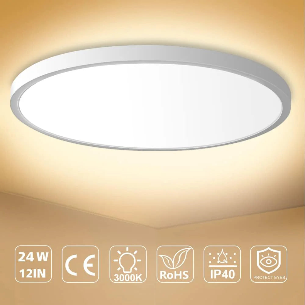 inSharepuls LED-Deckenleuchte, 5000 K Tageslichtweiß, 24 W (entspricht 240 W), 12 Zoll flache, moderne Deckenbeleuchtung, 3200 lm, Deckenlampe für Badezimmer, Veranda, Küche, Schlafzimmer, Wohnzimmer, Flur 