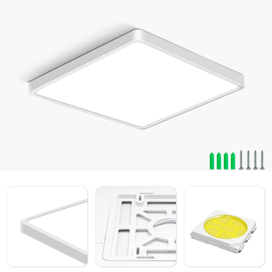 inShareplus 12 Zoll quadratische LED-Deckenleuchte, 3200 lm, 24 W, 5000 K Tageslicht, superhelle Deckenleuchten, weiße LED-Lampe zur Unterputzmontage, Einbauleuchten für Küche, Bad, Schlafzimmer, Flur, Büro, Garage 