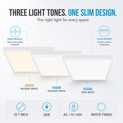 inShareplus 12 Zoll quadratische LED-Deckenleuchte, 3200 lm, 24 W, 5000 K Tageslicht, superhelle Deckenleuchten, weiße LED-Lampe zur Unterputzmontage, Einbauleuchten für Küche, Bad, Schlafzimmer, Flur, Büro, Garage 