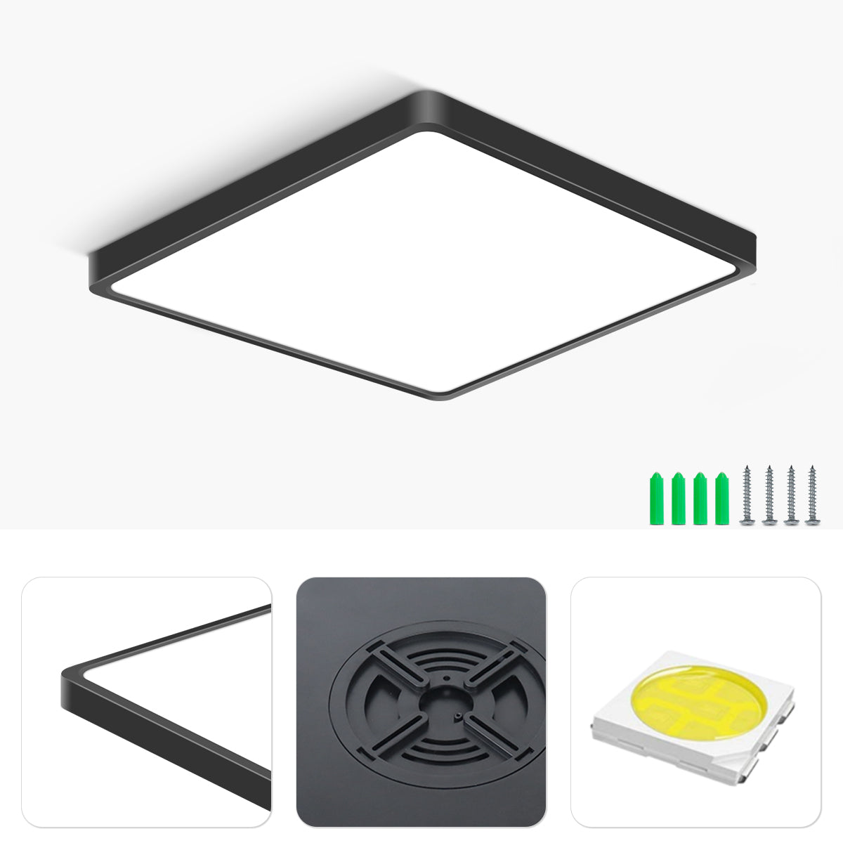 inShareplus 12 Zoll quadratische LED-Deckenleuchte, 3200 lm, 24 W, 5000 K Tageslicht, superhelle Deckenleuchten, weiße LED-Lampe zur Unterputzmontage, Einbauleuchten für Küche, Bad, Schlafzimmer, Flur, Büro, Garage 