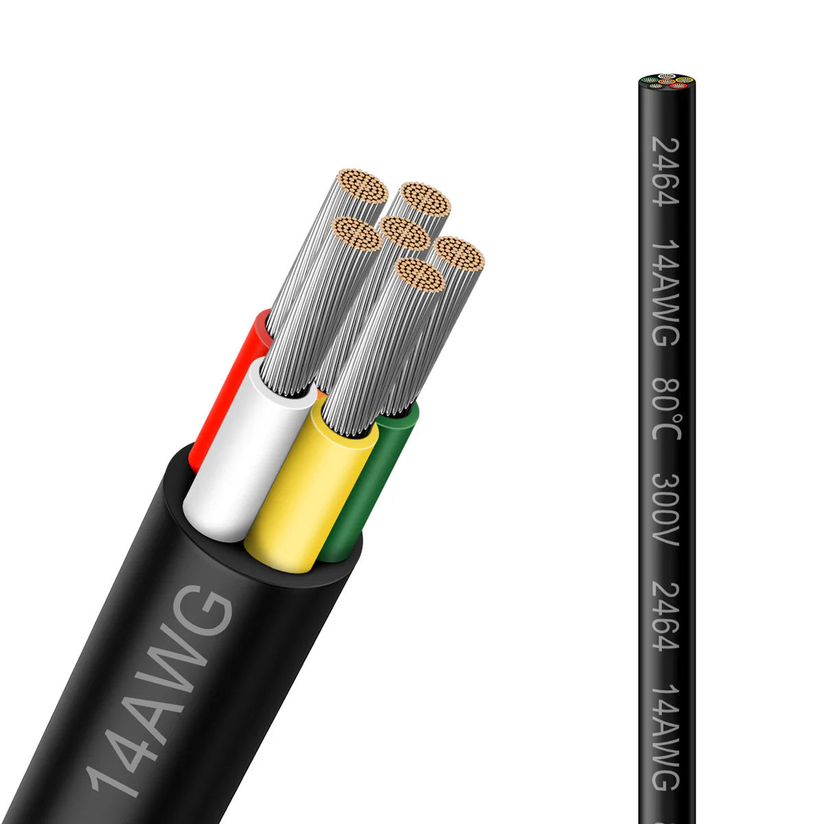 14 AWG PVC Insulated Copper Wire, 2–8 Conductor Stranded Tinned Copper Industrial Electrical Cable – Black Flexible Control Cable for Electrical Wiring Systems, Signal Transmission & Bulk Industrial Supply – 5/10/20/50m Options