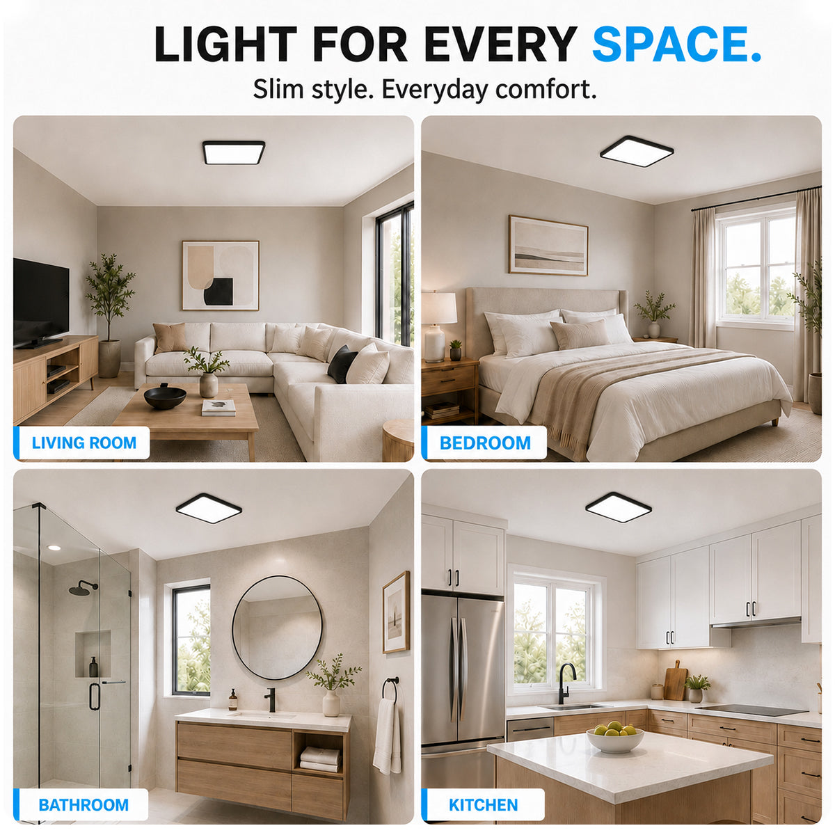inShareplus 12 Zoll quadratische LED-Deckenleuchte, 3200 lm, 24 W, 5000 K Tageslicht, superhelle Deckenleuchten, weiße LED-Lampe zur Unterputzmontage, Einbauleuchten für Küche, Bad, Schlafzimmer, Flur, Büro, Garage 