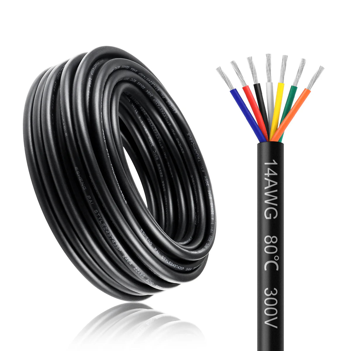 14 AWG PVC Insulated Copper Wire, 2–8 Conductor Stranded Tinned Copper Industrial Electrical Cable – Black Flexible Control Cable for Electrical Wiring Systems, Signal Transmission & Bulk Industrial Supply – 5/10/20/50m Options