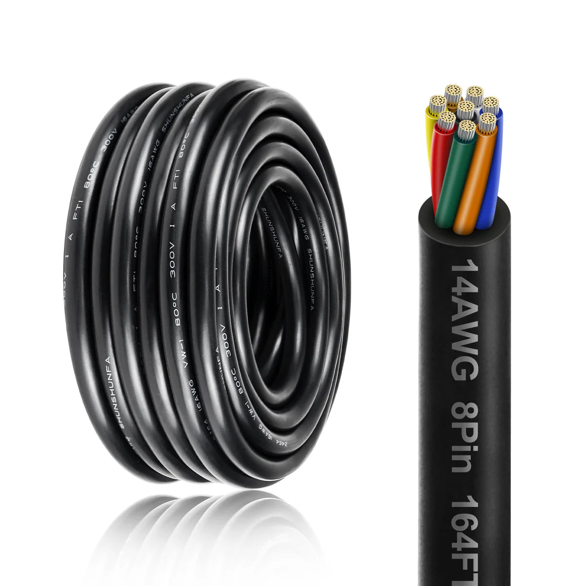 14 AWG PVC Insulated Copper Wire, 2–8 Conductor Stranded Tinned Copper Industrial Electrical Cable – Black Flexible Control Cable for Electrical Wiring Systems, Signal Transmission & Bulk Industrial Supply – 5/10/20/50m Options