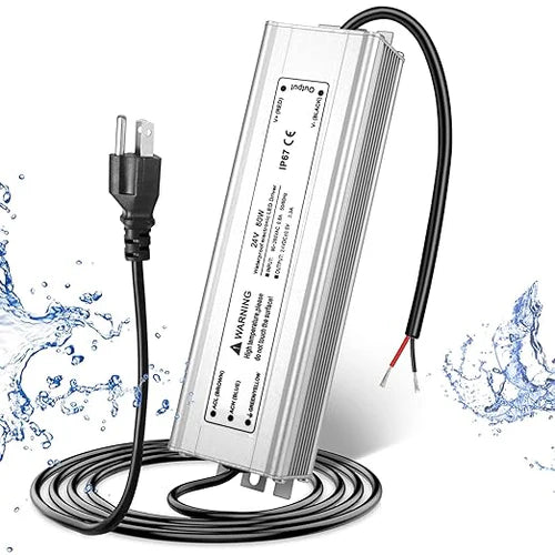 24V Outdoor Waterproof LED Power Supply 30W–100W, 90–265V Input, Single Wire Output, Aluminum Housing, Landscape & Outdoor Lighting, CE/RoHS/FCC Certified, Waterproof Transformer for Outdoor Lighting, US/UK/EU Plug