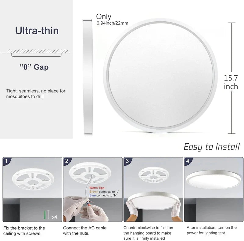 inSharepuls LED-Deckenleuchte, 5000 K Tageslichtweiß, 24 W (entspricht 240 W), 12 Zoll flache, moderne Deckenbeleuchtung, 3200 lm, Deckenlampe für Badezimmer, Veranda, Küche, Schlafzimmer, Wohnzimmer, Flur 