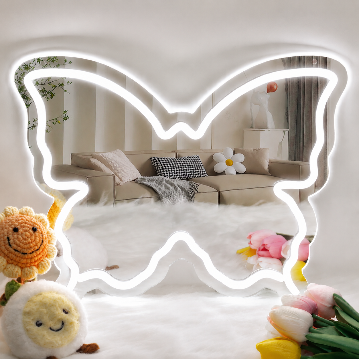 White Butterfly - Beauty Mirror Signs – 15.7×12 inch Neon Outline | USB Powered | Perfect for Bedroom Ambiance, Lounge Areas & Elegant Home Decor