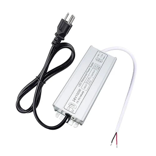 24V Outdoor Waterproof LED Power Supply 30W–100W, 90–265V Input, Single Wire Output, Aluminum Housing, Landscape & Outdoor Lighting, CE/RoHS/FCC Certified, Waterproof Transformer for Outdoor Lighting, US/UK/EU Plug