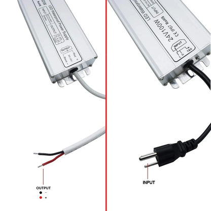 24V Outdoor Waterproof LED Power Supply 120W–300W, 90–265V Input, Single/Dual Wire Output, Aluminum Housing, Landscape & Outdoor Lighting, CE/RoHS/FCC Certified, Waterproof Transformer for Outdoor Lighting, US/UK/EU Plug