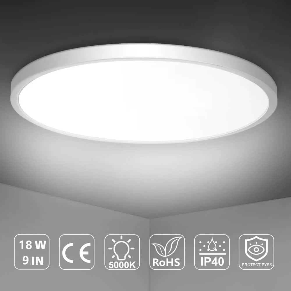 AC 220–240V | 9 Inch 18W Round Slim Flush Mount Ceiling Lights – White / Black  | 3000K / 4500K / 5000K / 6500K | Flush Mount Ceiling Light for Apartment & Commercial Spaces – Local Stock (UK)