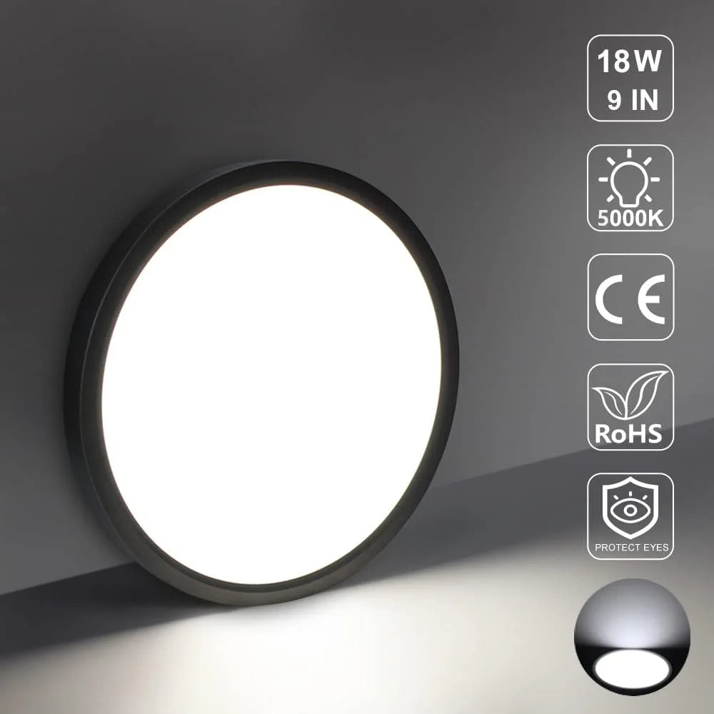AC 220–240V | 9 Inch 18W Round Slim Flush Mount Ceiling Lights – White / Black  | 3000K / 4500K / 5000K / 6500K | Flush Mount Ceiling Light for Apartment & Commercial Spaces – Local Stock (UK)