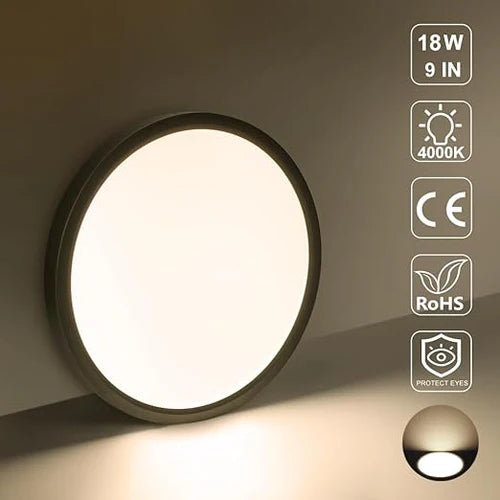 AC 220–240V | 9 Inch 18W Round Slim Flush Mount Ceiling Lights – White / Black  | 3000K / 4500K / 5000K / 6500K | Flush Mount Ceiling Light for Apartment & Commercial Spaces – Local Stock (UK)