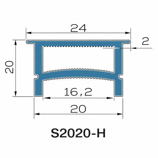 Q-TE Series 20×20mm Top Emitting LED Neon Tube Housing | S2020-H Black Quick Install Flexible Neon Tube Housing | Double-Chamber Diffuser | Max Strip Width ≤16mm | 16.4FT/5M | Commercial Display Lighting