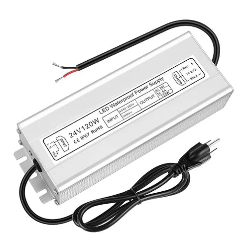 24V Outdoor Waterproof LED Power Supply 120W–300W, 90–265V Input, Single/Dual Wire Output, Aluminum Housing, Landscape & Outdoor Lighting, CE/RoHS/FCC Certified, Waterproof Transformer for Outdoor Lighting, US/UK/EU Plug