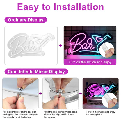16.5×9 Inch / 15 × 9.3 Inch Neon Wall Decor – USB Powered Hanging Neon Sign | Cold Beer & Bar Design Options with Purple White / Pink Ice Blue Glow | Bar, Pub, Lounge & Hospitality Decor
