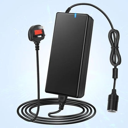 96W Desktop LED Adapter Cigarette Lighter DC 12V, AC 100–240V Input, with UK Plug, Converter Transformer — for Car Accessories, Tire Inflators, Portable Coolers, Car Vacuum Cleaners and 12V Automotive Devices