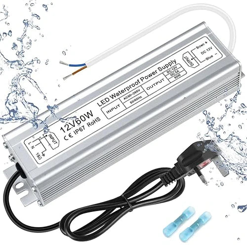 12V Outdoor Waterproof LED Power Supply 30W–100W, 90–265V Input, Single Wire Output, Aluminum Housing, Landscape & Outdoor Lighting, CE/RoHS/FCC Certified, Waterproof Transformer for Outdoor Lighting, US/UK/EU Plug