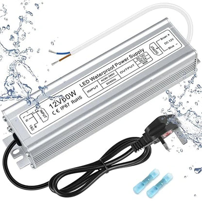 12V Outdoor Waterproof LED Power Supply 30W–100W, 90–265V Input, Single Wire Output, Aluminum Housing, Landscape & Outdoor Lighting, CE/RoHS/FCC Certified, Waterproof Transformer for Outdoor Lighting, US/UK/EU Plug