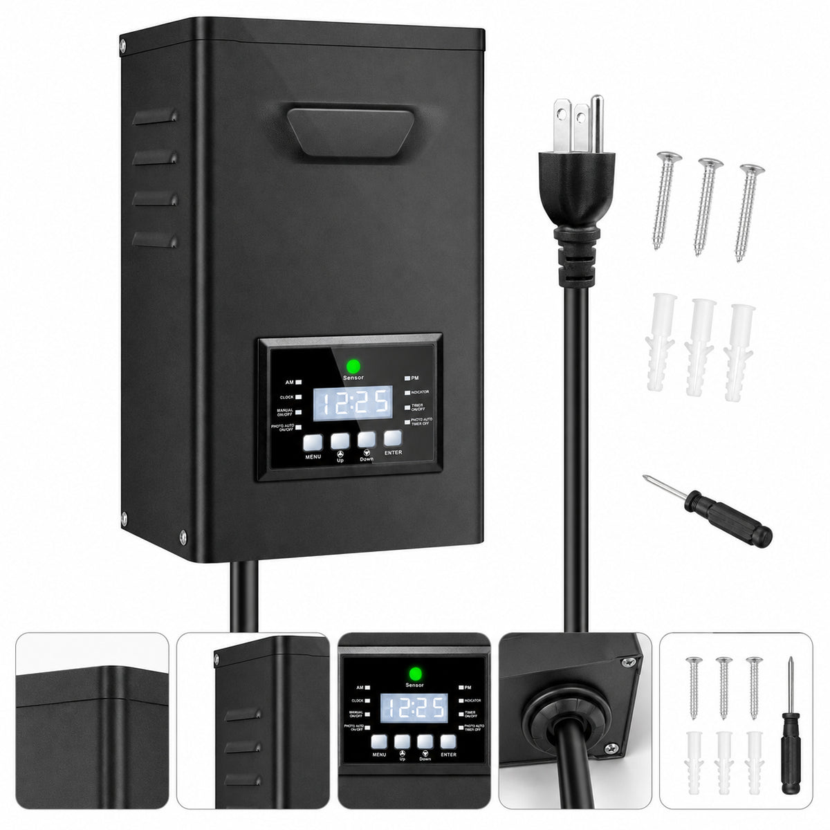 150W Low Voltage Lighting Transformer – 120V to 12V/15V AC, Timer & Internal Photocell, Low Voltage Power Supply for Outdoor LED Lighting