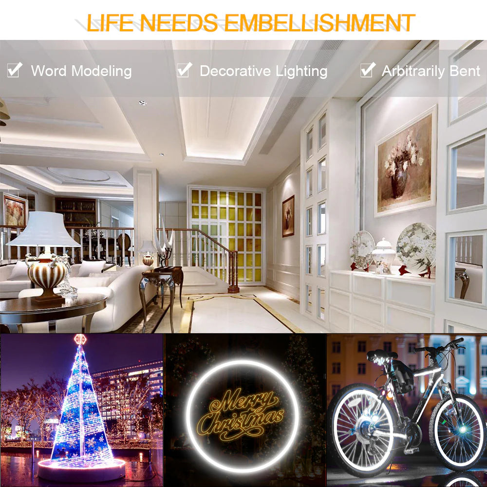 I-TE Series 5×11mm Top Emitting LED Neon Tube Housing | S0511 Waterproof Neon Housing | IP67 Waterproof | 8mm PCB Width | 16.4FT/5M | Jewelry Display Accent Lighting