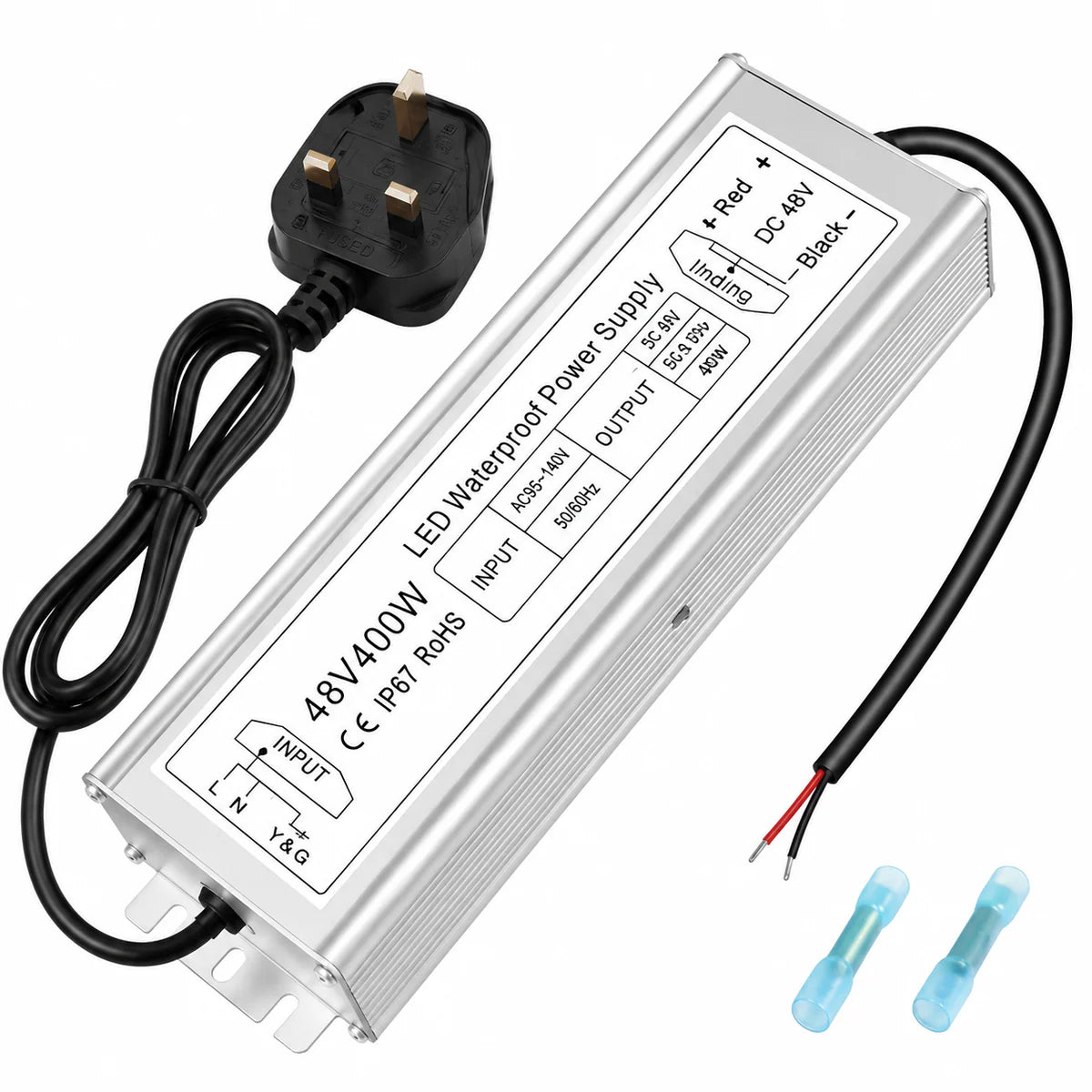 inShareplus 48 V 400 W LED-Netzteil, IP67 regenfester, wasserdichter Außentreiber, AC 90–140 V auf DC 48 V Niederspannungstransformator, Adapterkonverter für LED-Licht, Computerprojekt, Außenbereich 