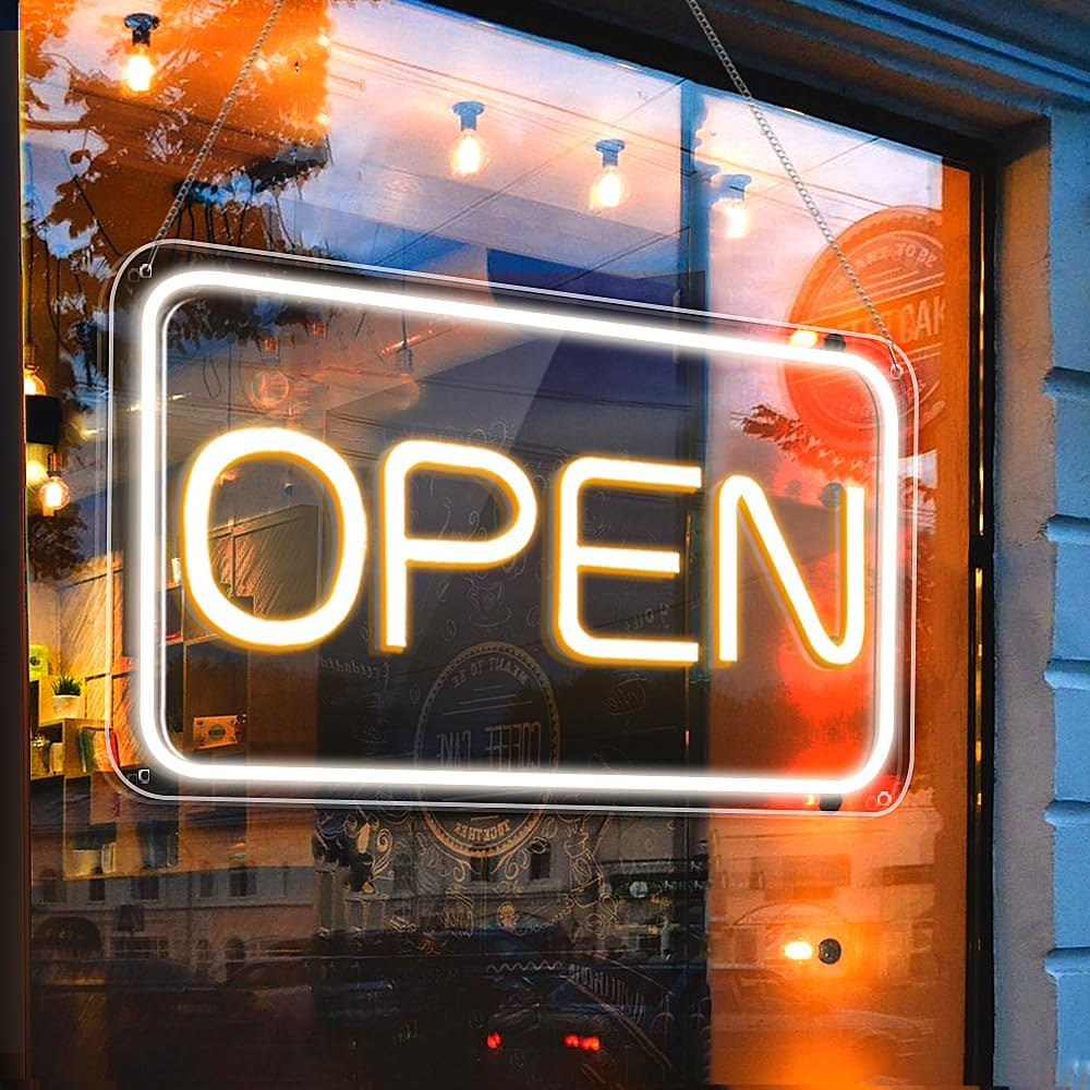 LightingWill LED Open Sign 16"x9" – Bright Neon Light with 5V COB Chip & ON/OFF Switch, Plug-in Open Sign for Stores, Cafes, Bars, Hotels, and Windows