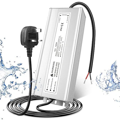 12V Outdoor Waterproof LED Power Supply 110W–280W, 90–265V Input, Single Wire Output, Aluminum Housing, Landscape & Outdoor Lighting, CE/RoHS/FCC Certified, Waterproof Transformer for Outdoor Lighting, US/UK/EU Plug