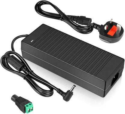 120W Desktop LED Adapter Switching Transformer DC 12V, AC 100–240V Input, UK Plug for LED Strip Lights, CCTV Systems, Security Cameras, Routers and Electronic Devices