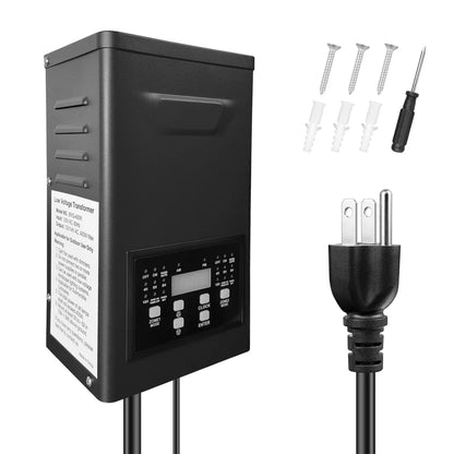 300W Dual Zone Low Voltage Lighting Transformer – 120V to 12V/14V AC, Timer & External Photocell, Low Voltage Power Supply for Outdoor LED Lighting