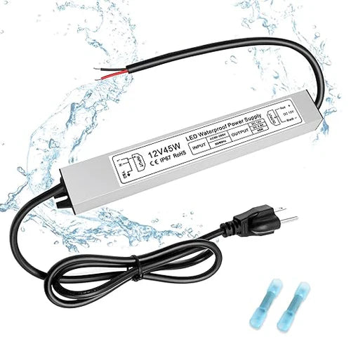 12V Outdoor Waterproof LED Power Supply 30W–100W, 90–265V Input, Single Wire Output, Aluminum Housing, Landscape & Outdoor Lighting, CE/RoHS/FCC Certified, Waterproof Transformer for Outdoor Lighting, US/UK/EU Plug