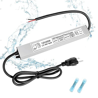 12V Outdoor Waterproof LED Power Supply 30W–100W, 90–265V Input, Single Wire Output, Aluminum Housing, Landscape & Outdoor Lighting, CE/RoHS/FCC Certified, Waterproof Transformer for Outdoor Lighting, US/UK/EU Plug