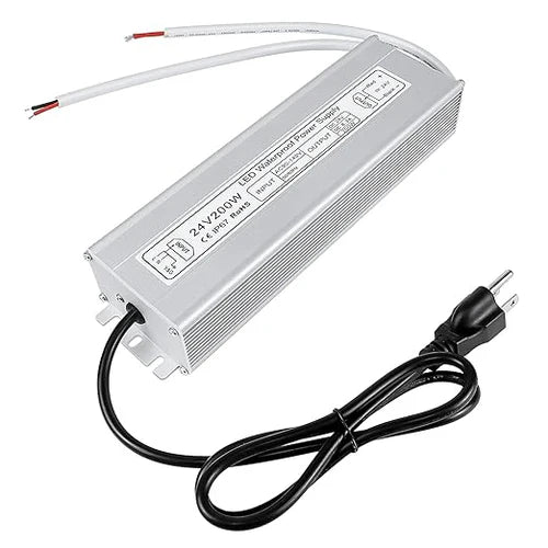 24V Outdoor Waterproof LED Power Supply 200W–500W, 90–140V Input, Single/Dual Wire Output, Aluminum Housing, Landscape & Outdoor Lighting, CE/RoHS/FCC Certified, Waterproof Transformer for Outdoor Lighting, US Plug