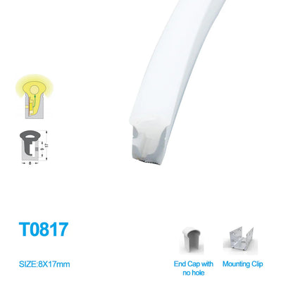 I-SE Series 8×17mm Side Emitting LED Neon Tube Housing | S0817 LED Neon Tube Profile | IP67 Waterproof | 8mm PCB Width | 16.4FT/5M | Cabinet Edge Lighting