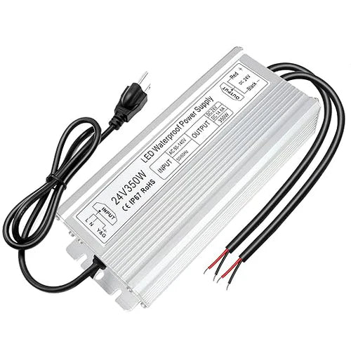 24V Outdoor Waterproof LED Power Supply 200W–500W, 90–140V Input, Single/Dual Wire Output, Aluminum Housing, Landscape & Outdoor Lighting, CE/RoHS/FCC Certified, Waterproof Transformer for Outdoor Lighting, US Plug
