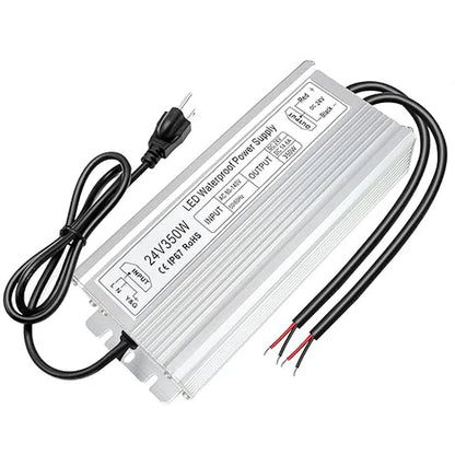 24V Outdoor Waterproof LED Power Supply 200W–500W, 90–140V Input, Single/Dual Wire Output, Aluminum Housing, Landscape & Outdoor Lighting, CE/RoHS/FCC Certified, Waterproof Transformer for Outdoor Lighting, US Plug