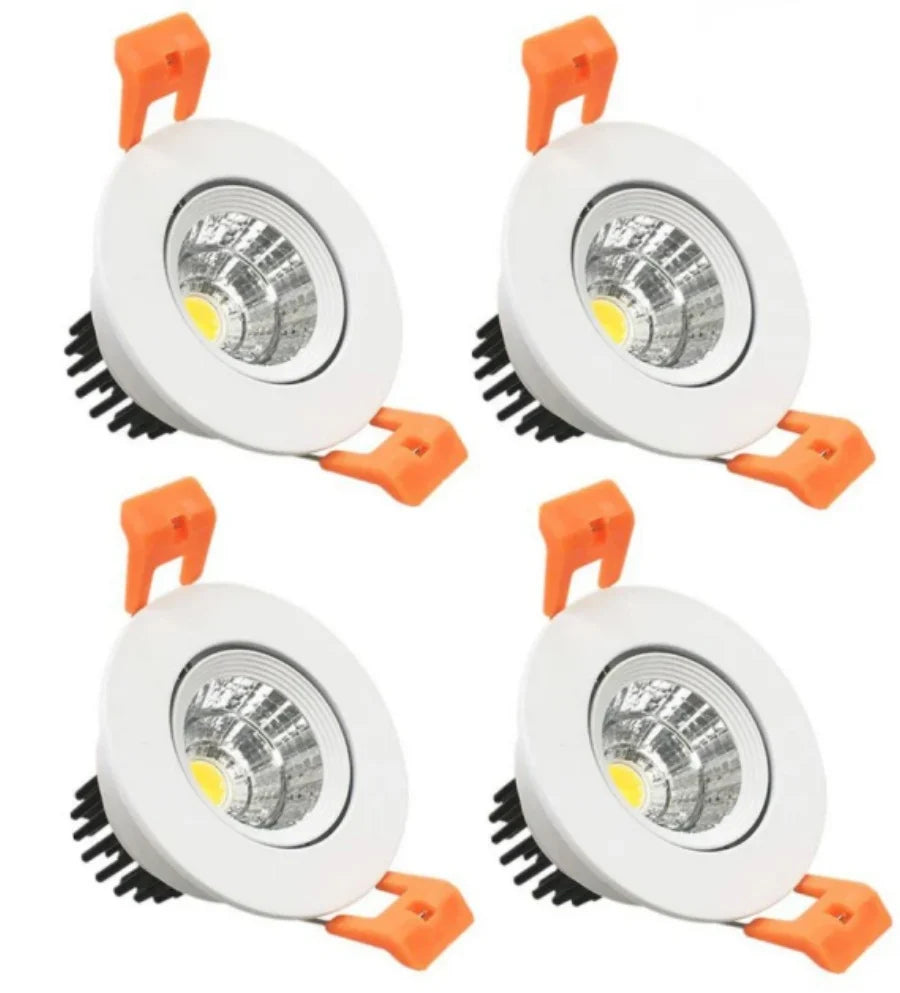 3W Adjustable COB LED Downlight - 2700K–6000K - White/Black/Gold/Silver Housing - TRIAC Dimmable - 100–130V / 200–240V AC - 4-Pack - Ambient & Accent Lighting