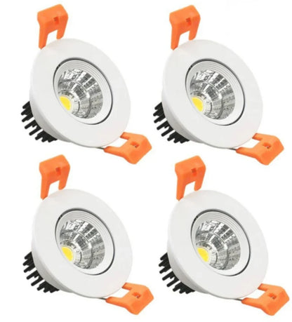 3W Adjustable COB LED Downlight - 2700K–6000K - White/Black/Gold/Silver Housing - TRIAC Dimmable - 100–130V / 200–240V AC - 4-Pack - Ambient & Accent Lighting
